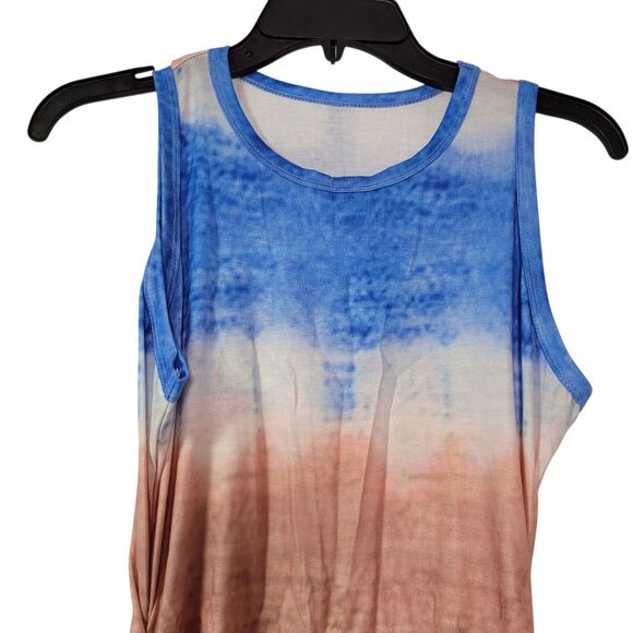 Women's Blue Tie Dye Sleeveless Mini Dress Side Ruched Size Small - Picture 4 of 8